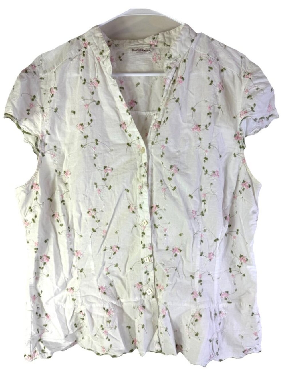 Vintage Y2K Floral Embroidered Button Shirt Top Cottagecore Milk Mai